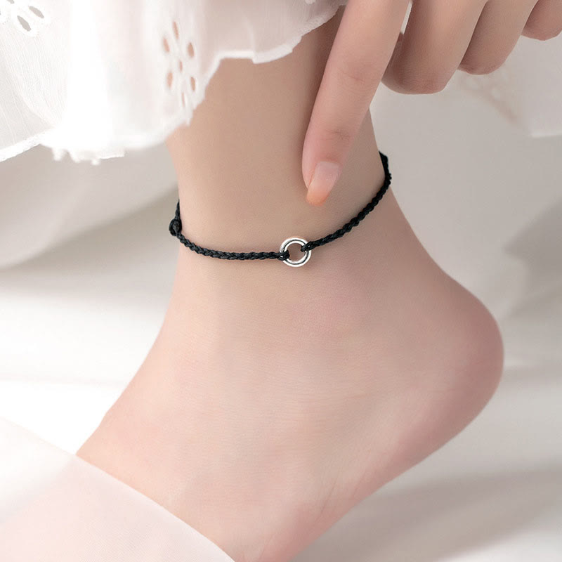 Wear FengShui 925 Sterling Silver Peace Buckle Luck String Braid Rope Anklet