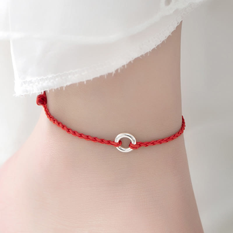 Wear FengShui 925 Sterling Silver Peace Buckle Luck String Braid Rope Anklet