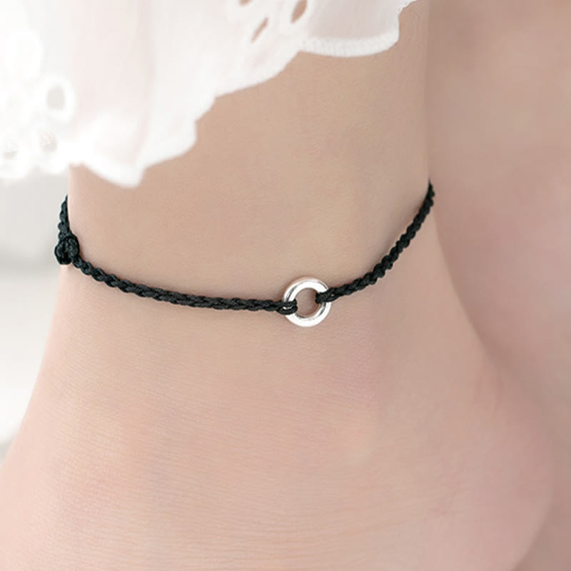 Wear FengShui 925 Sterling Silver Peace Buckle Luck String Braid Rope Anklet
