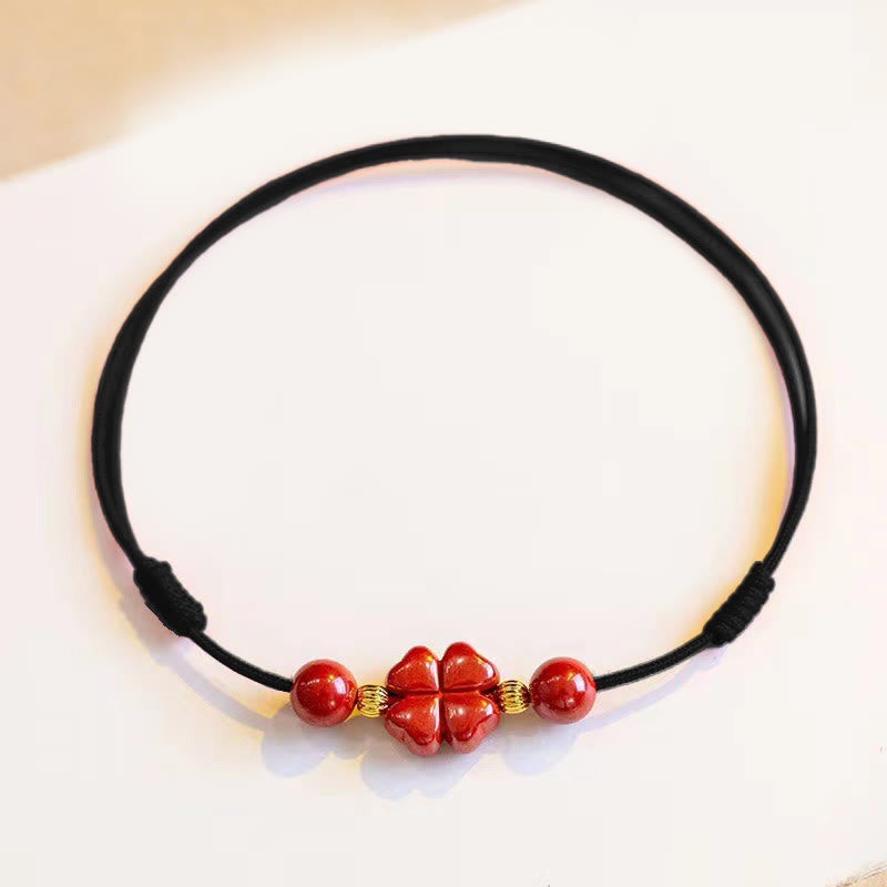 Wear FengShui Cinnabar Four Leaf Clover Blessing String Rope Anklet