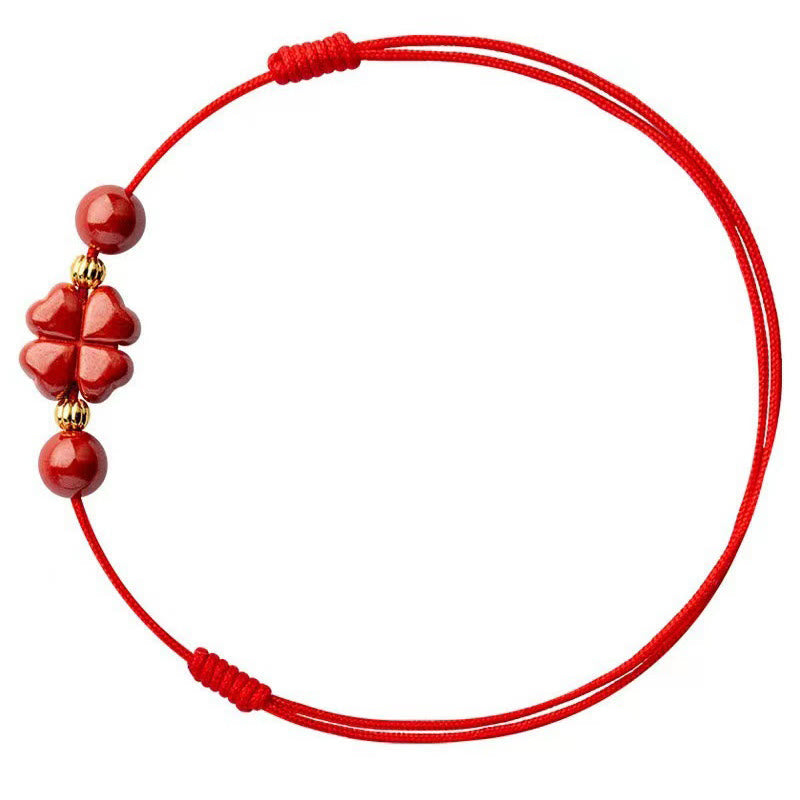 Wear FengShui Cinnabar Four Leaf Clover Blessing String Rope Anklet