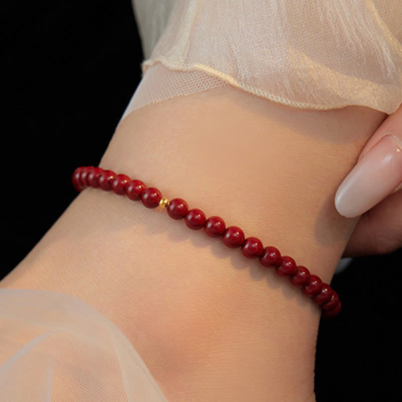 Wear FengShui 925 Sterling Silver Cinnabar Beads Blessing Anklet