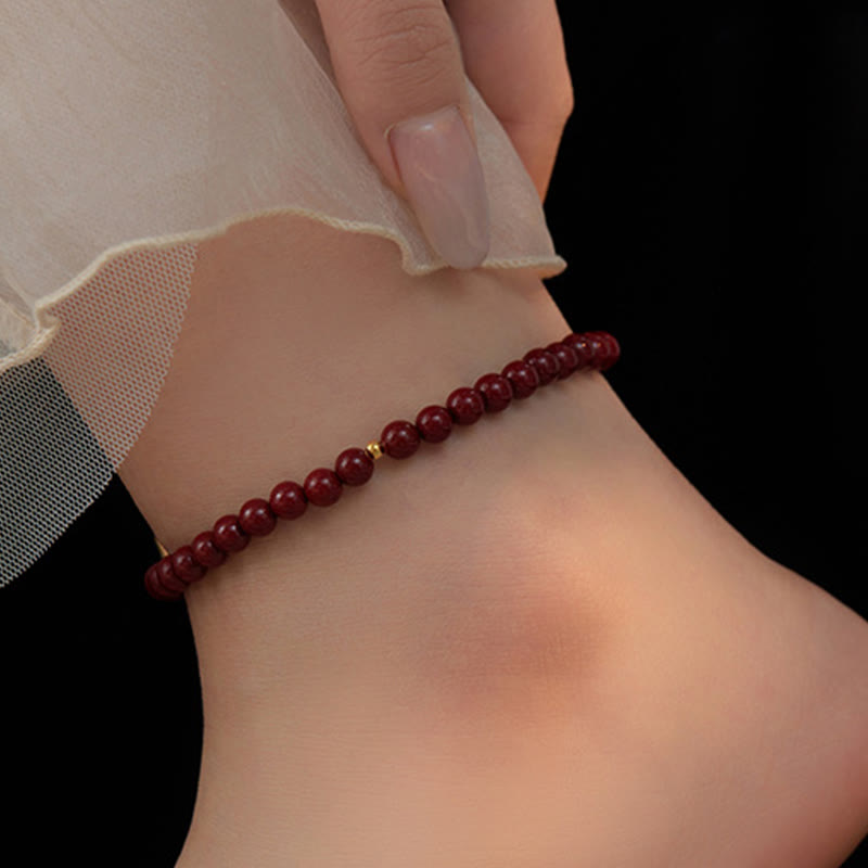 Wear FengShui 925 Sterling Silver Cinnabar Beads Blessing Anklet