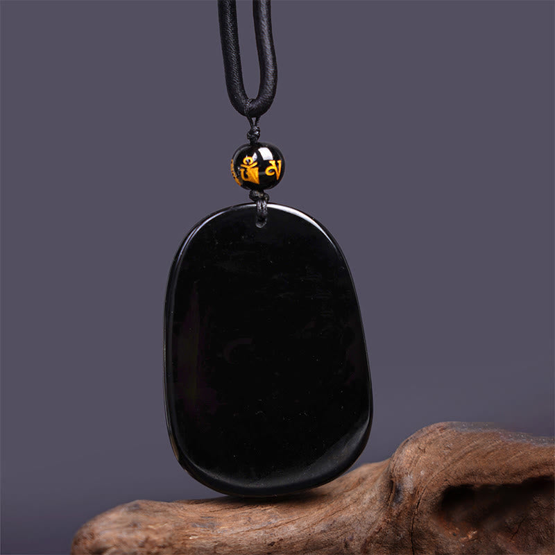 Wear FengShui Black Obsidian Dragon Carved Luck Protection Necklace Pendant