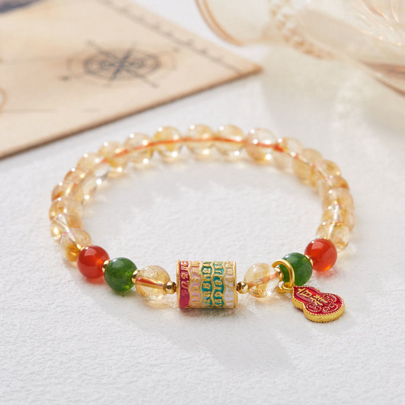 Wear FengShui Natural Citrine Red Agate Green Chalcedony Protection Bracelet