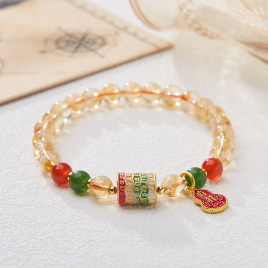 Wear FengShui Natural Citrine Red Agate Green Chalcedony Protection Bracelet