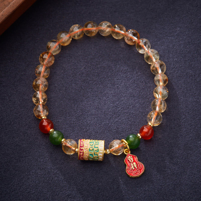 Wear FengShui Natural Citrine Red Agate Green Chalcedony Protection Bracelet