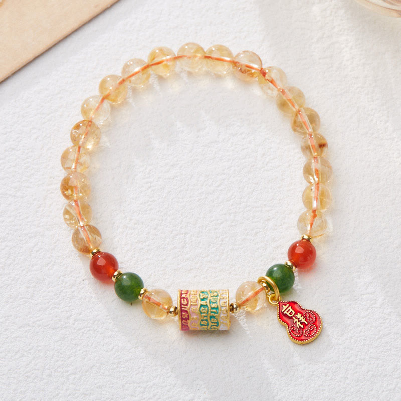 Wear FengShui Natural Citrine Red Agate Green Chalcedony Protection Bracelet