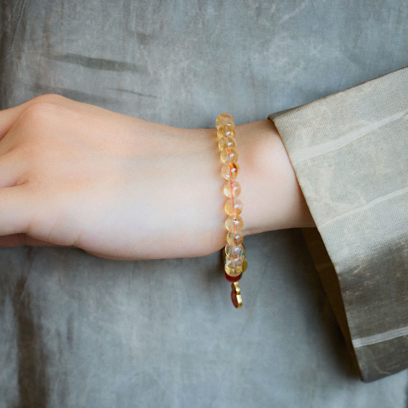 Wear FengShui Natural Citrine Red Agate Green Chalcedony Protection Bracelet