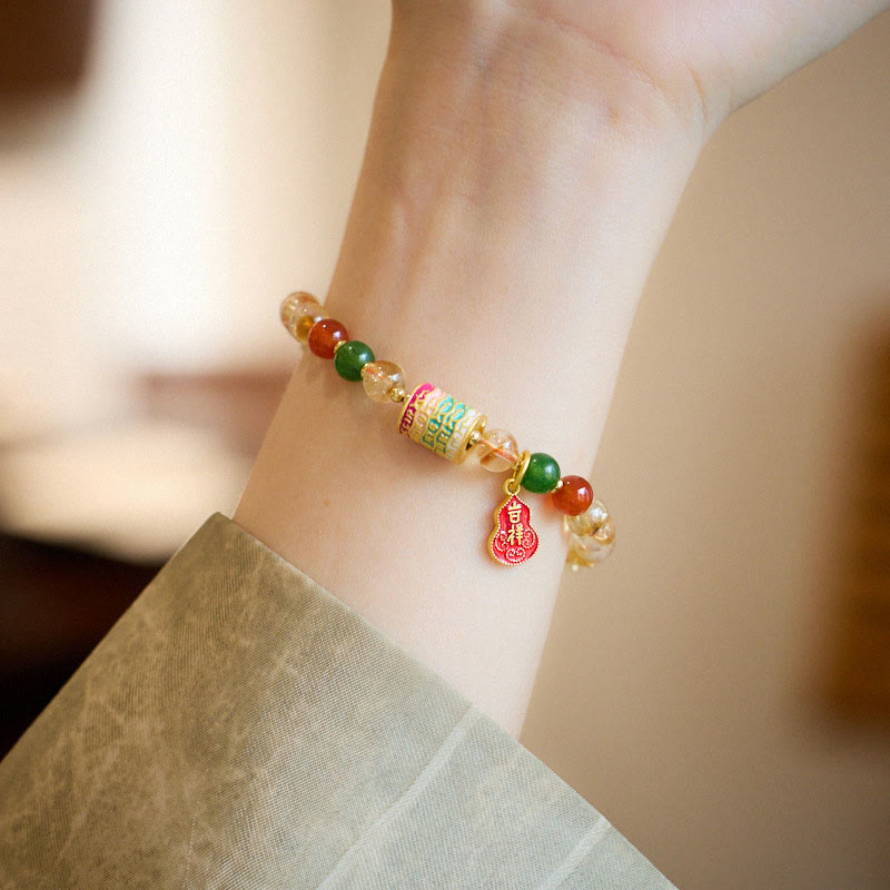Wear FengShui Natural Citrine Red Agate Green Chalcedony Protection Bracelet