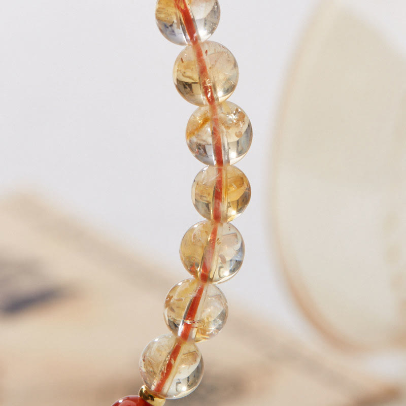 Wear FengShui Natural Citrine Red Agate Green Chalcedony Protection Bracelet