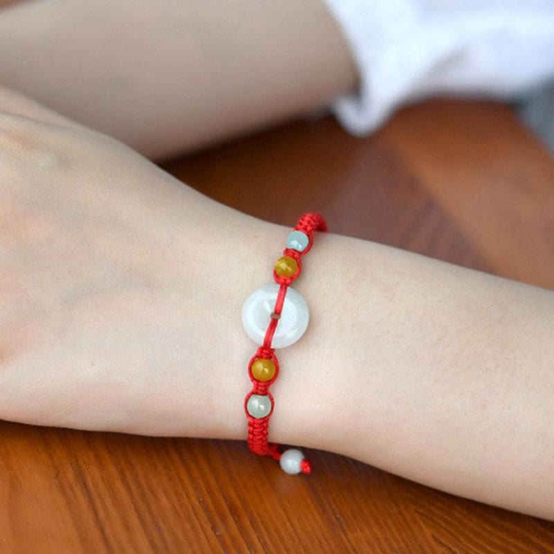 Wear FengShui Jade Peace Buckle Luck Red String Bracelet