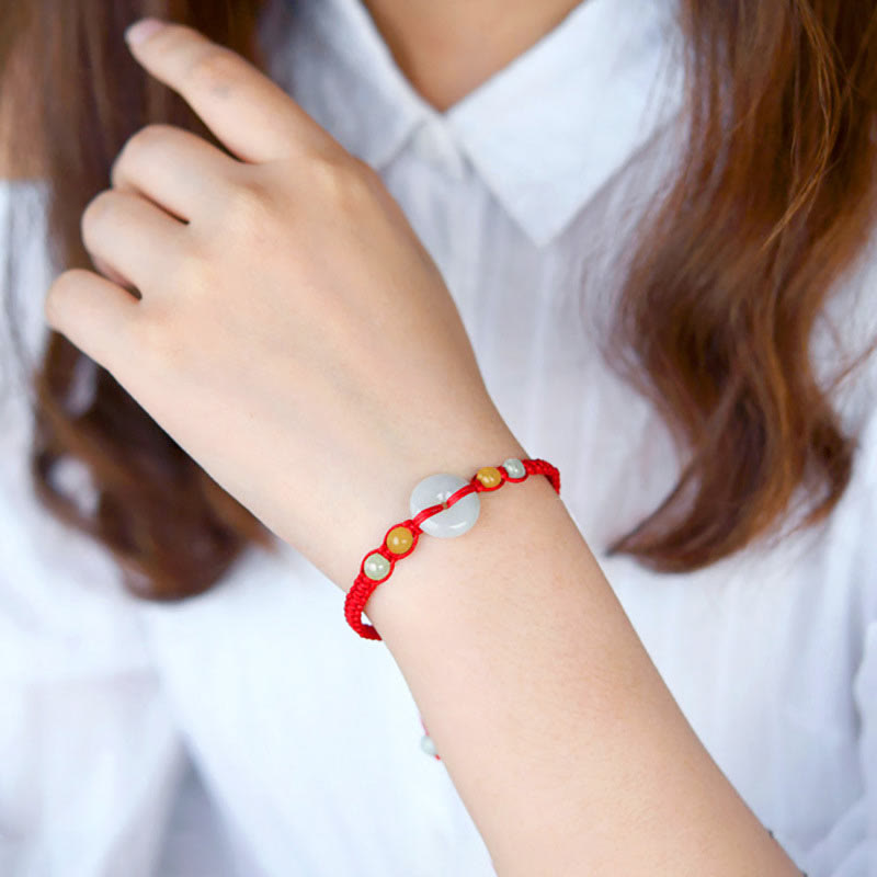 Wear FengShui Jade Peace Buckle Luck Red String Bracelet