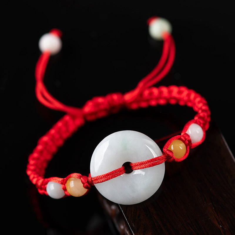 Wear FengShui Jade Peace Buckle Luck Red String Bracelet