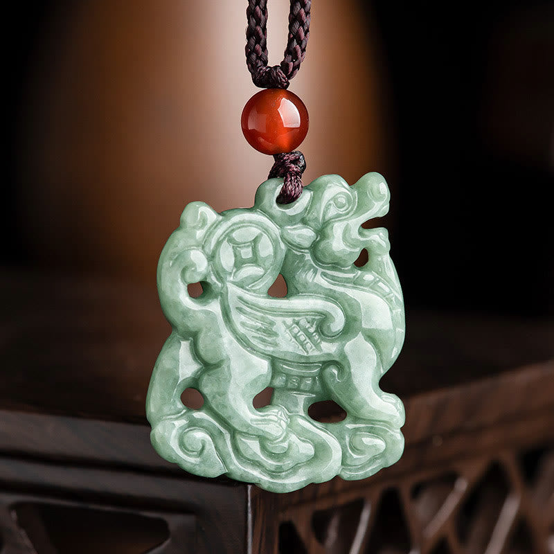 Wear FengShui Jade PiXiu Wealth Luck String Necklace Pendant