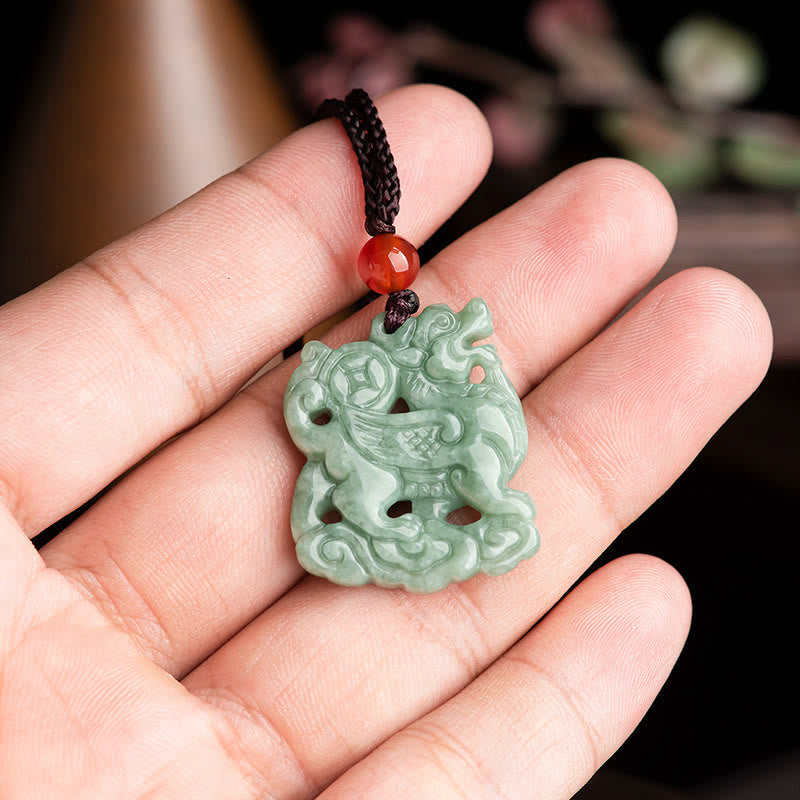 Wear FengShui Jade PiXiu Wealth Luck String Necklace Pendant