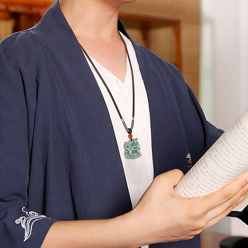 Wear FengShui Jade PiXiu Wealth Luck String Necklace Pendant