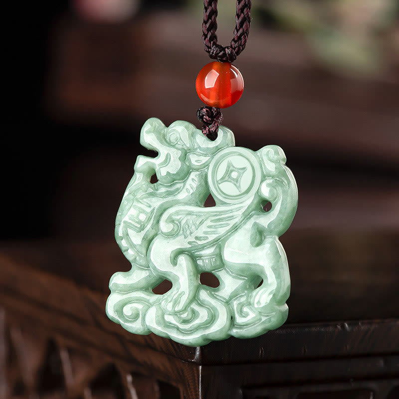 Wear FengShui Jade PiXiu Wealth Luck String Necklace Pendant