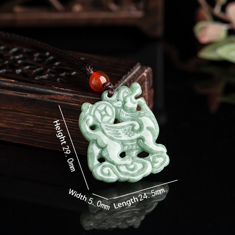 Wear FengShui Jade PiXiu Wealth Luck String Necklace Pendant
