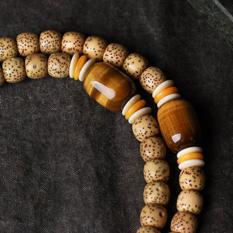 Wear FengShui 108 Mala Beads Bodhi Seed Tiger's Eye Fu Character Peace Bracelet