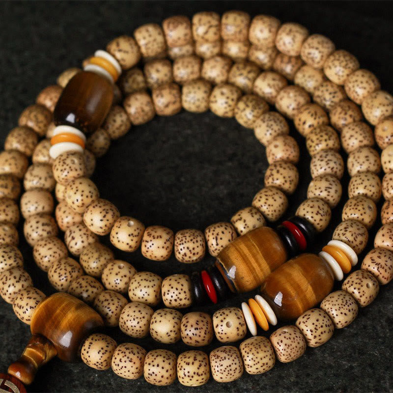 Wear FengShui 108 Mala Beads Bodhi Seed Tiger's Eye Fu Character Peace Bracelet