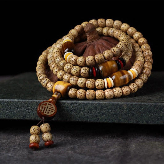Wear FengShui 108 Mala Beads Bodhi Seed Tiger's Eye Fu Character Peace Bracelet