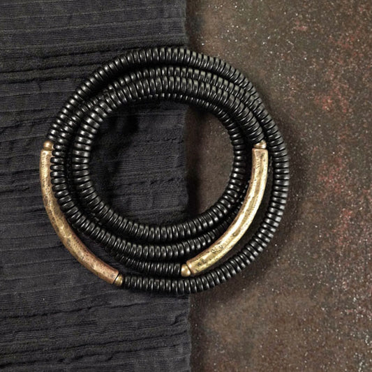 Wear FengShui Tibetan Ebony Wood Beads Copper Peace Multilayered Bracelet