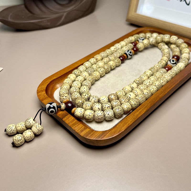 Wear FengShui 108 Mala Beads Bodhi Seed Dzi Bead Keep Away Evil Spirits Bracelet