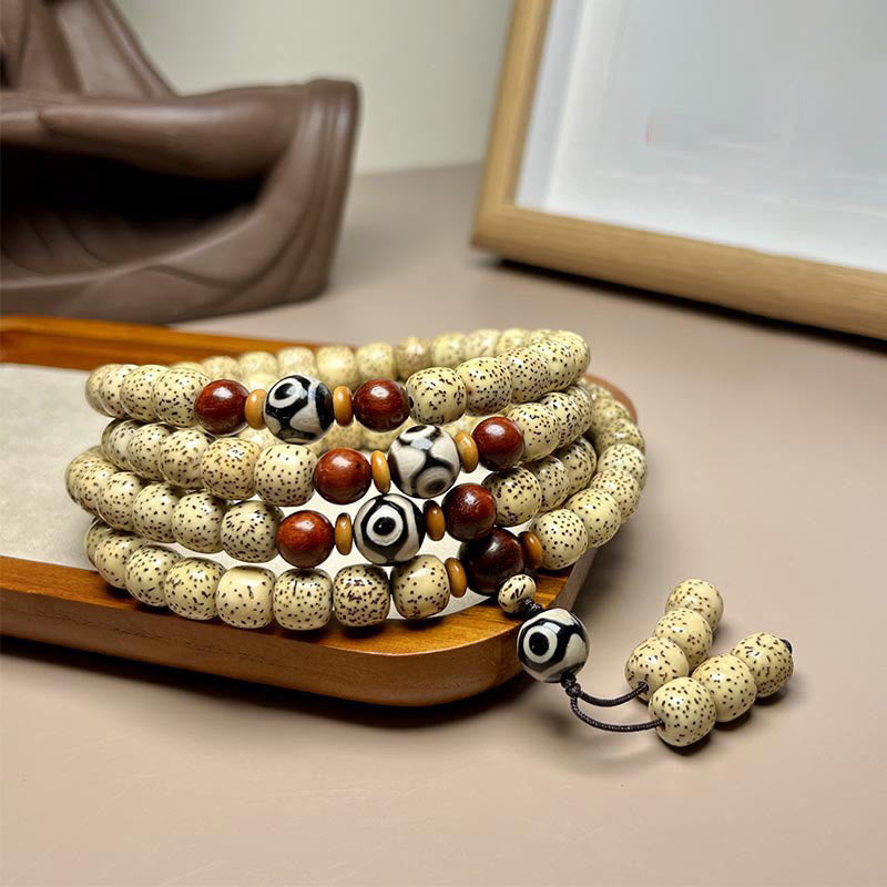 Wear FengShui 108 Mala Beads Bodhi Seed Dzi Bead Keep Away Evil Spirits Bracelet