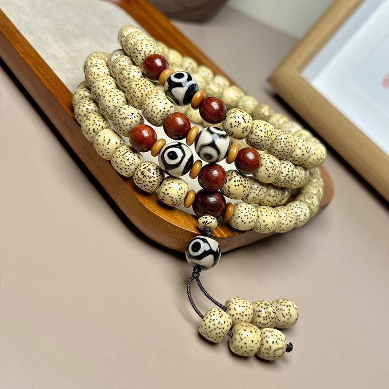 Wear FengShui 108 Mala Beads Bodhi Seed Dzi Bead Keep Away Evil Spirits Bracelet