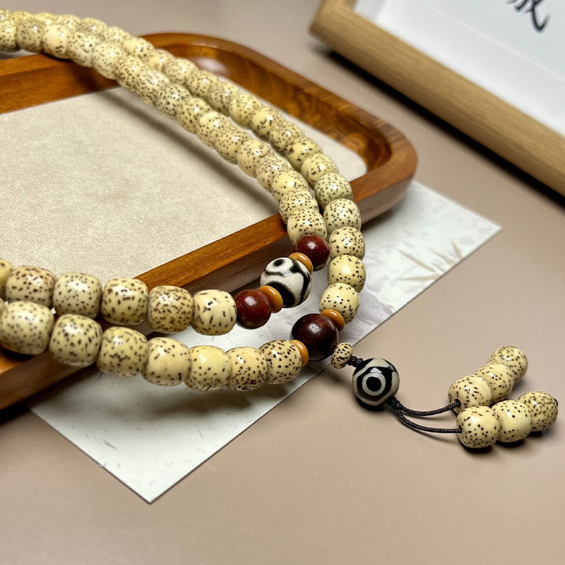 Wear FengShui 108 Mala Beads Bodhi Seed Dzi Bead Keep Away Evil Spirits Bracelet