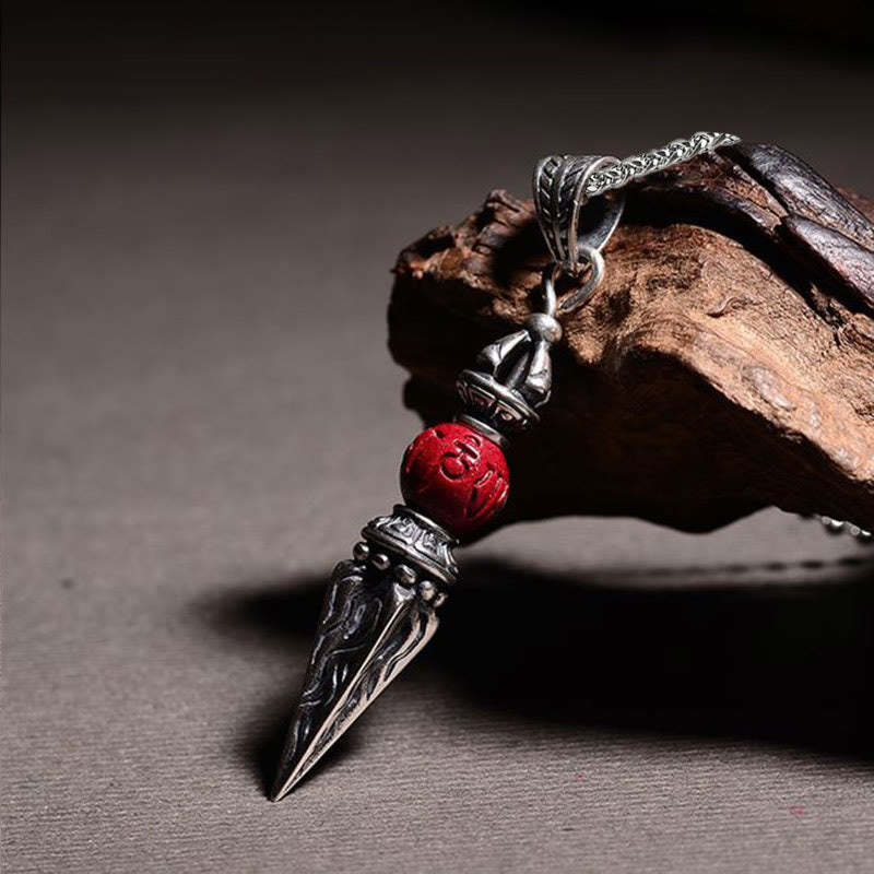 Wear FengShui Cinnabar Sanskrit Dorje Vajra Pattern Blessing Necklace Pendant