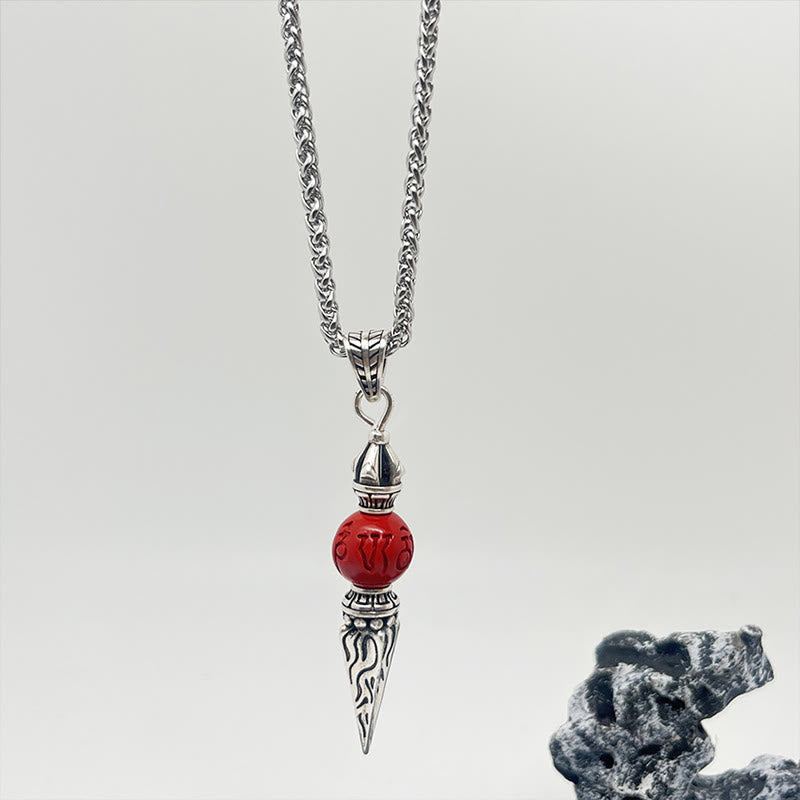 Wear FengShui Cinnabar Sanskrit Dorje Vajra Pattern Blessing Necklace Pendant