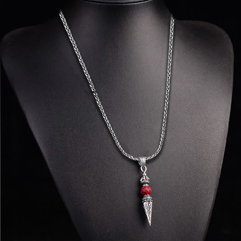 Wear FengShui Cinnabar Sanskrit Dorje Vajra Pattern Blessing Necklace Pendant
