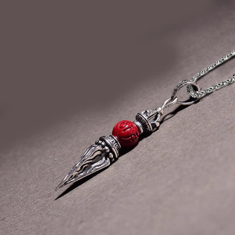 Wear FengShui Cinnabar Sanskrit Dorje Vajra Pattern Blessing Necklace Pendant