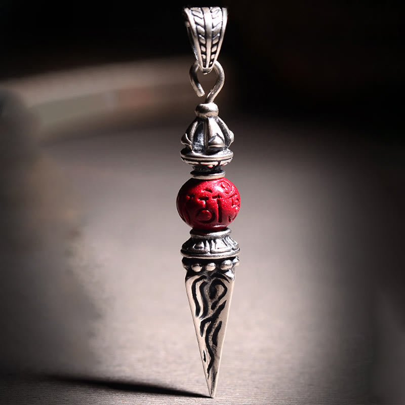 Wear FengShui Cinnabar Sanskrit Dorje Vajra Pattern Blessing Necklace Pendant