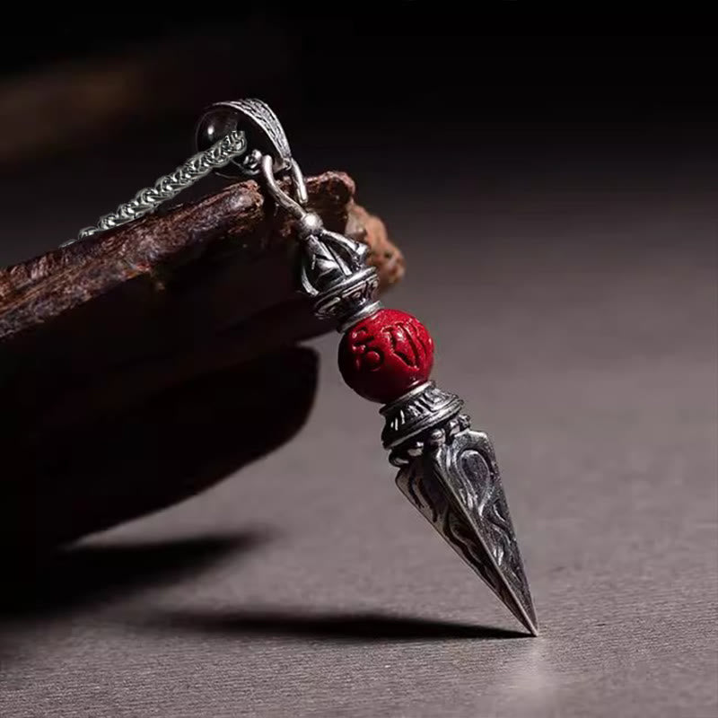 Wear FengShui Cinnabar Sanskrit Dorje Vajra Pattern Blessing Necklace Pendant