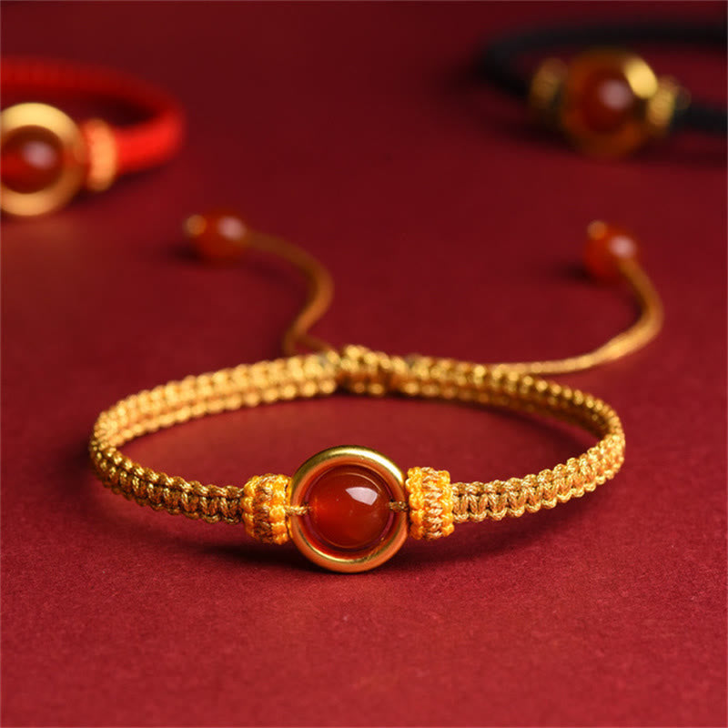 Wear FengShui Red Agate Bead Peace Buckle Calm Rope Bracelet