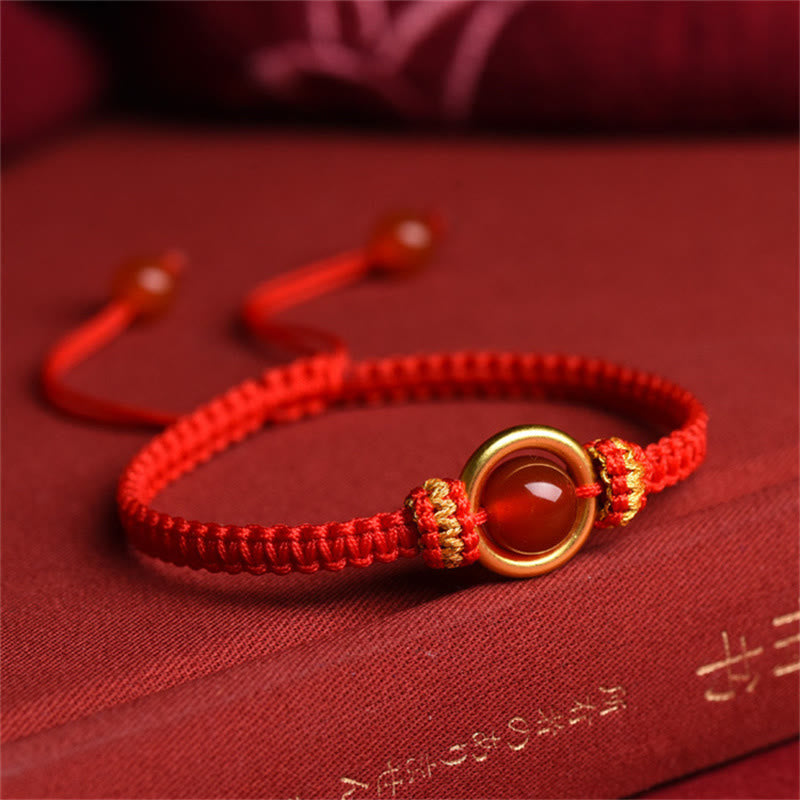 Wear FengShui Red Agate Bead Peace Buckle Calm Rope Bracelet