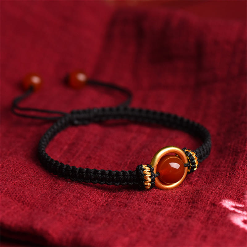 Wear FengShui Red Agate Bead Peace Buckle Calm Rope Bracelet
