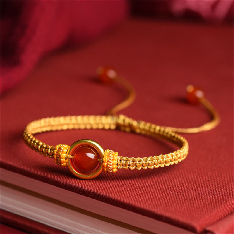 Wear FengShui Red Agate Bead Peace Buckle Calm Rope Bracelet