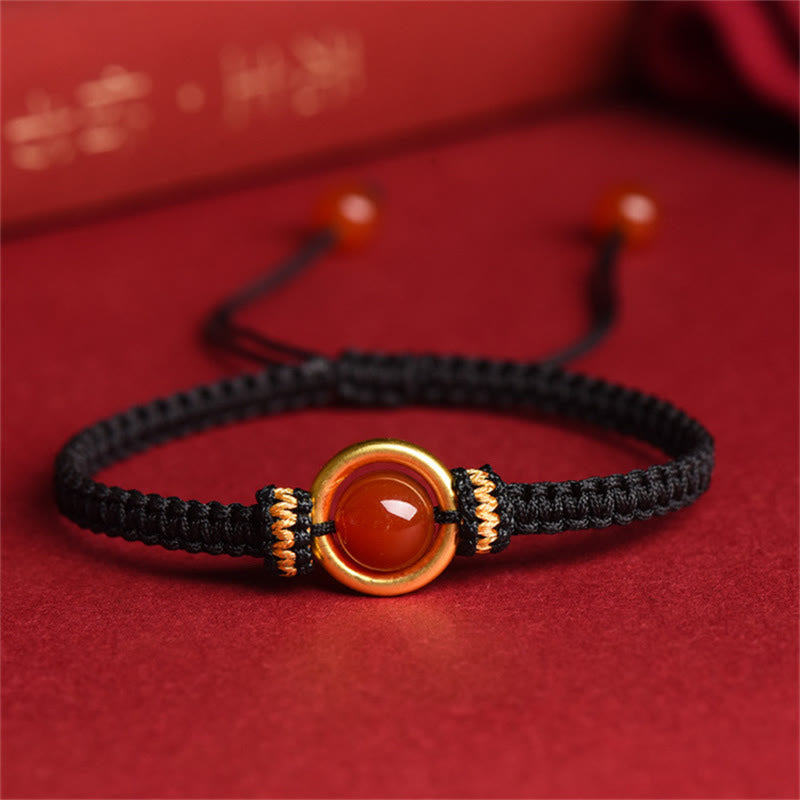 Wear FengShui Red Agate Bead Peace Buckle Calm Rope Bracelet