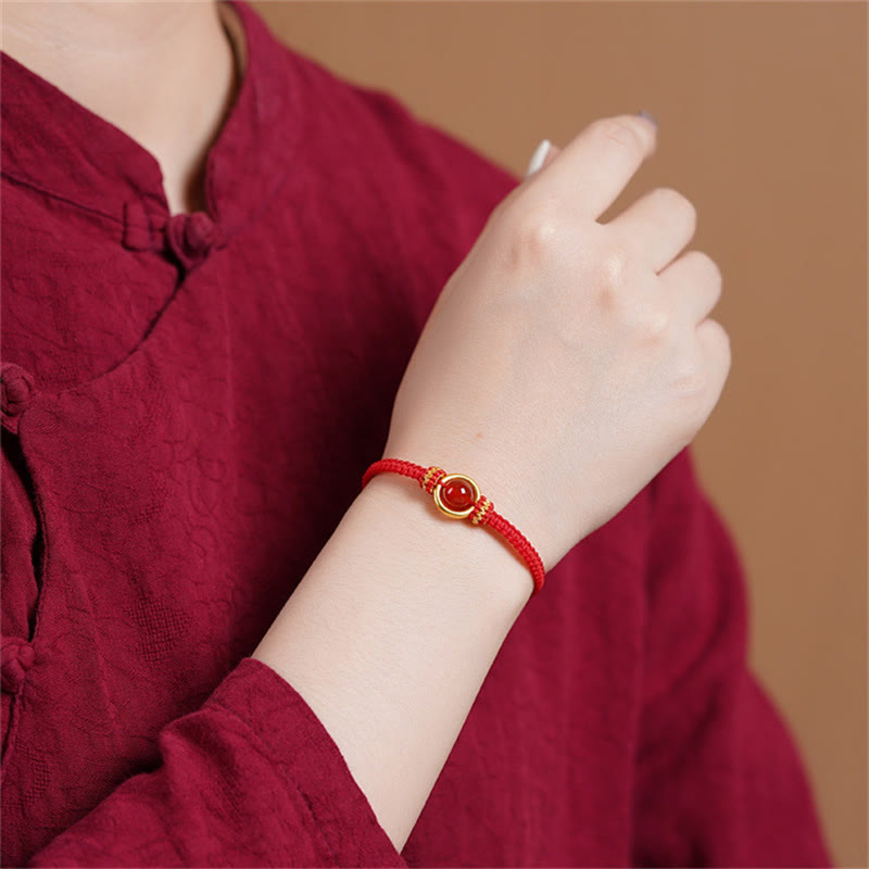 Wear FengShui Red Agate Bead Peace Buckle Calm Rope Bracelet