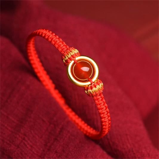 Wear FengShui Red Agate Bead Peace Buckle Calm Rope Bracelet