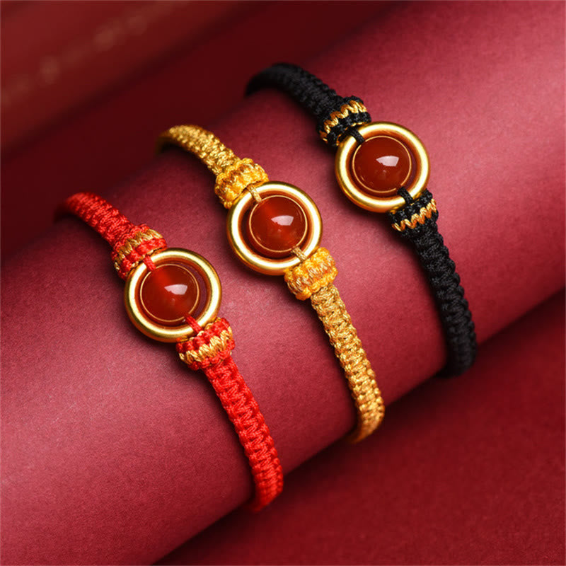 Wear FengShui Red Agate Bead Peace Buckle Calm Rope Bracelet