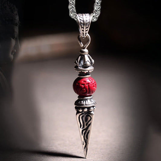 Wear FengShui Cinnabar Sanskrit Dorje Vajra Pattern Blessing Necklace Pendant