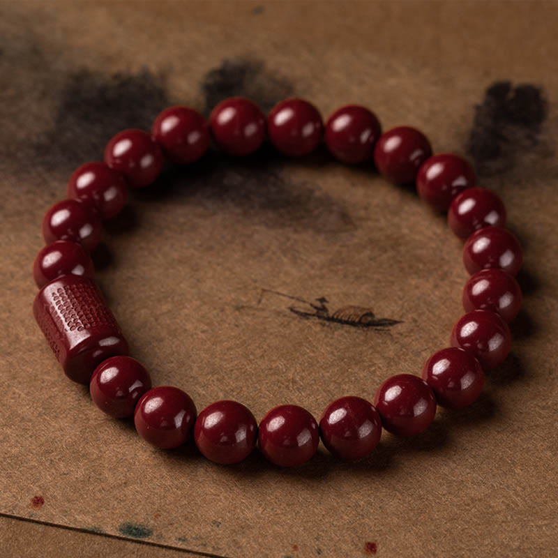 Wear FengShui Natural Cinnabar Heart Sutra Blessing Bracelet