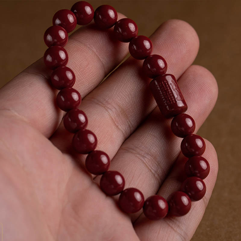 Wear FengShui Natural Cinnabar Heart Sutra Blessing Bracelet