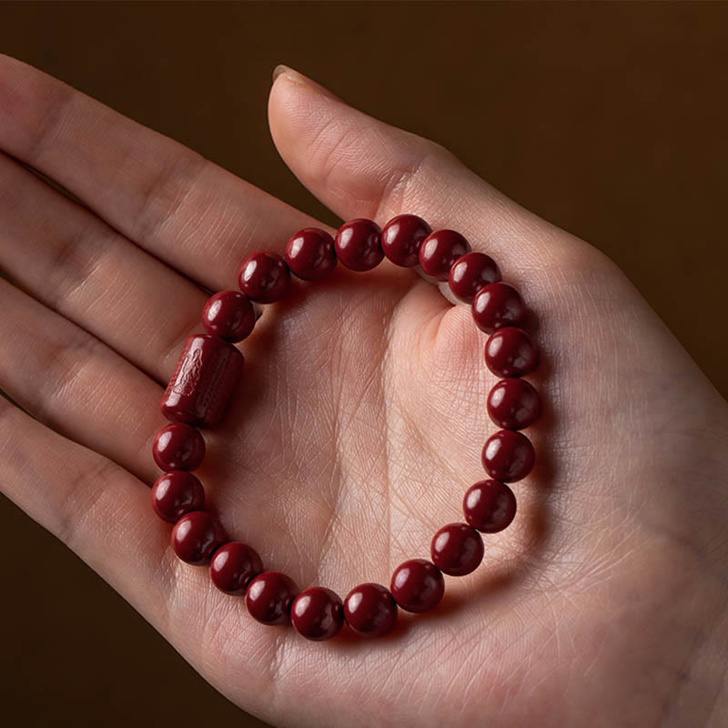 Wear FengShui Natural Cinnabar Heart Sutra Blessing Bracelet