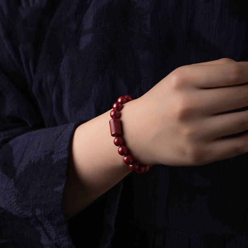Wear FengShui Natural Cinnabar Heart Sutra Blessing Bracelet
